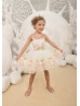 Floral Tulle Knee Length Sheer Buttons Back Flower Girl Dress